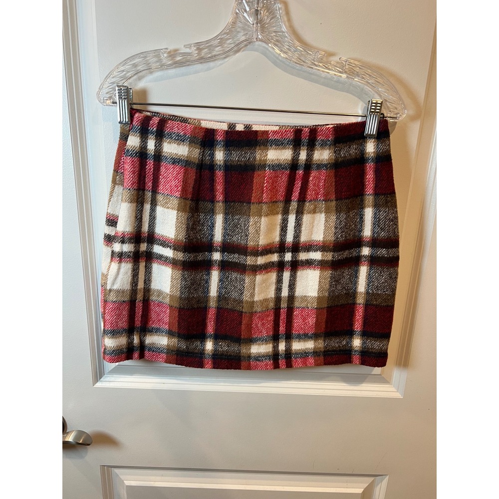 iii Women Mini Skirt Wool Blend Plaid Red Size S